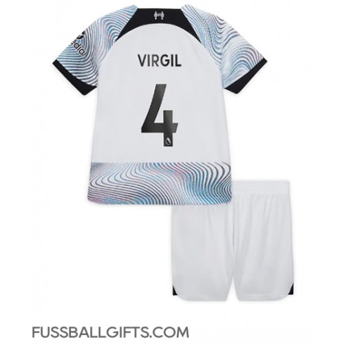 Liverpool Virgil van Dijk #4 Fußballbekleidung Auswärtstrikot Kinder 2022-23 Kurzarm (+ kurze hosen)